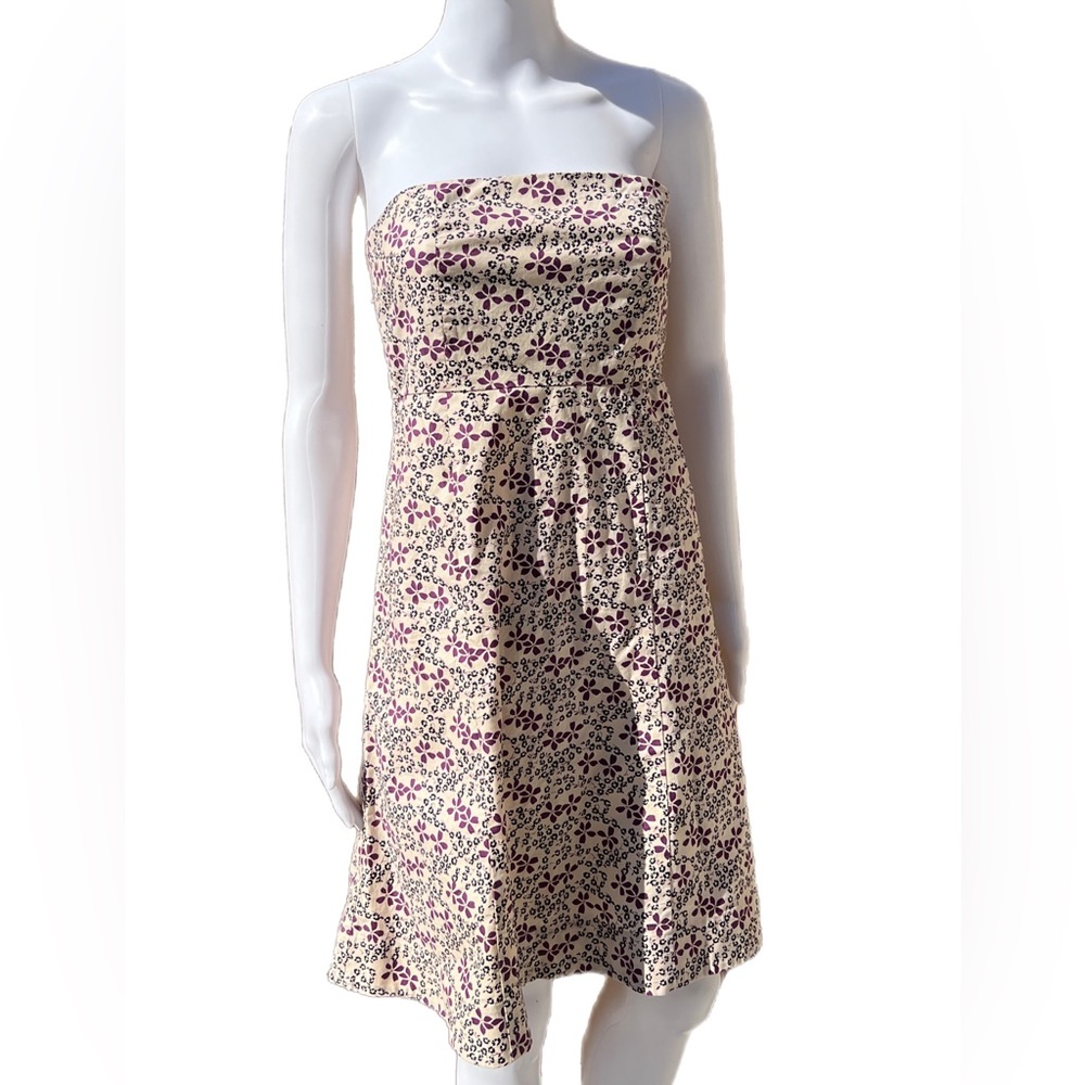 GAP Strapless Floral Dress Built-In Unpadded Bra Beige
